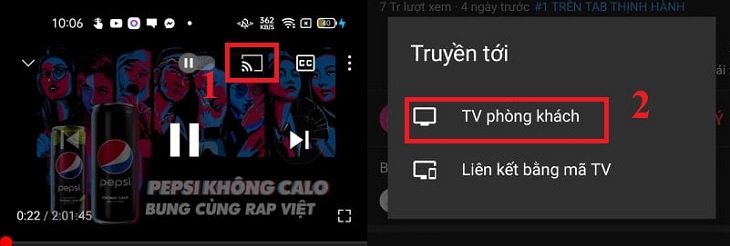 Kết nối bằng cách nhấn vào biểu tượng truyền trên YouTube