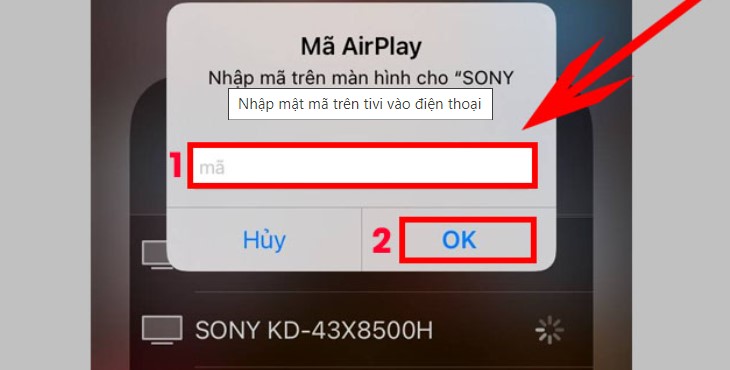 Cách phản chiếu màn hình iPhone lên tivi Sony cực đơn giản và tiện lợi > Nhập mã hiện lên tivi gồm 4 số vào điện thoại 