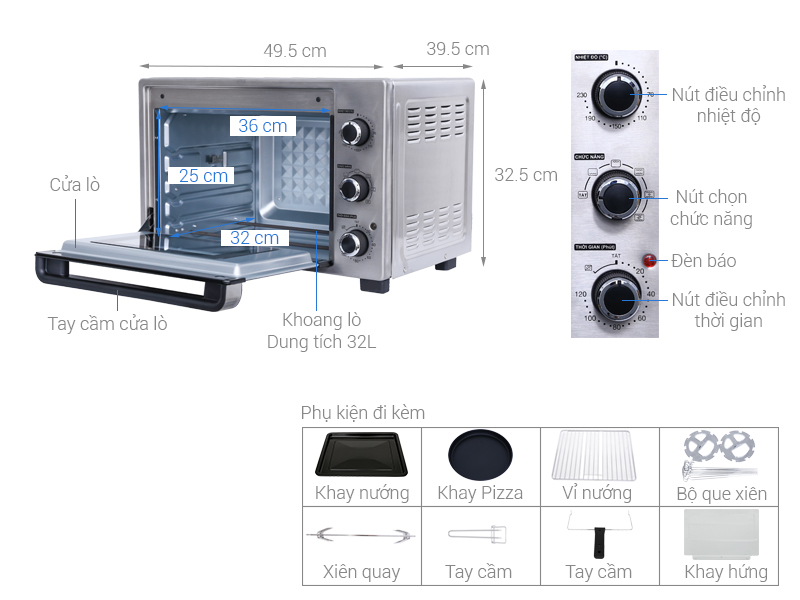 Kích thước các loại lò nướng cho gia đình > Lò nướng Sharp EO-A323RCSV-ST 32 lít