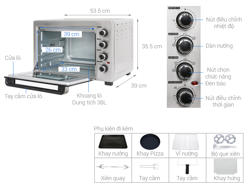 Kích thước các loại lò nướng cho gia đình > Lò nướng Sharp EO-A384RCSV-ST 38 lít 