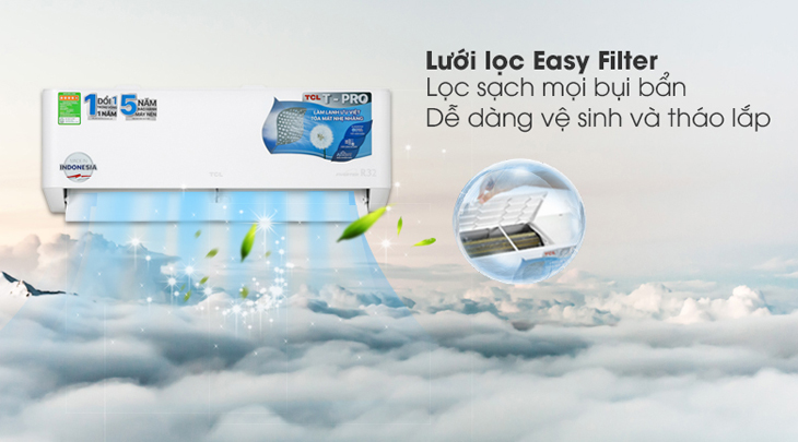 Máy lạnh TCL Inverter 1 HP TAC-10CSD/XA66 được tích hợp lưới lọc Easy Filter giúp bạn dễ dàng vệ sinh và tháo lắp