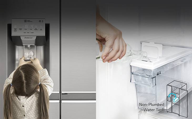 Tủ lạnh LG là thương hiệu của nước nào? Sản xuất ở đâu? > Hệ thống lấy nước ngoài, làm đá tự động