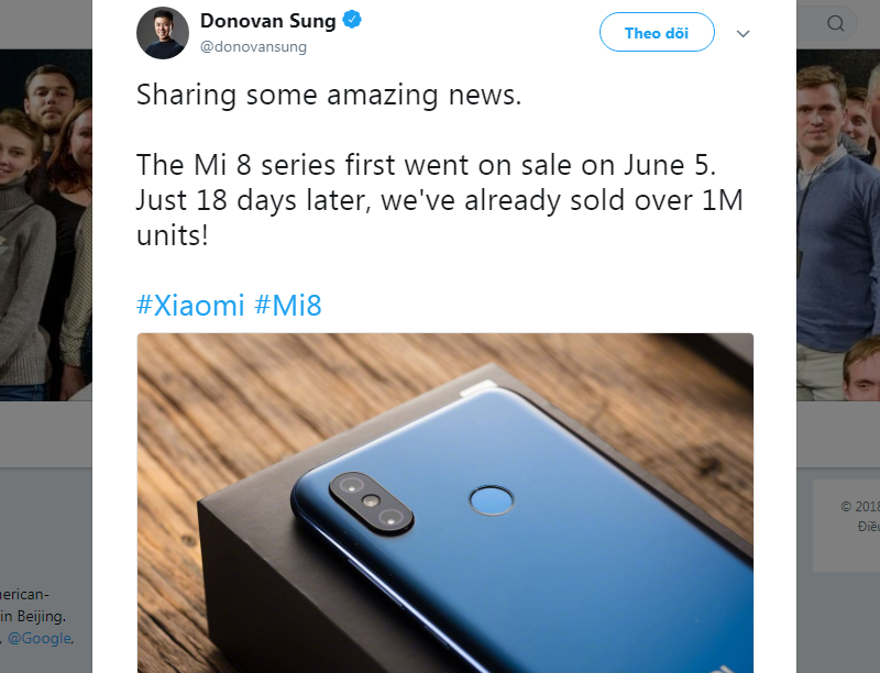 Xiaomi đã bán được 1 triệu chiếc Mi 8, Mi 8 Explorer Edition và Mi 8 SE
