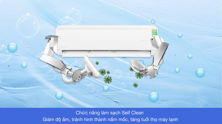 Máy lạnh Midea Inverter 2 HP MSAFA-18CRDN8 được trang bị công nghệ Self Cleaning giúp giảm độ ẩm, tránh hình thành nấm mốc, tăng tuổi thọ cho máy