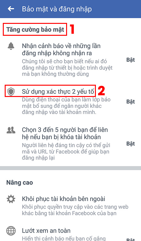 Xác thực 2 yếu tố + Bước 2