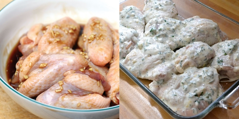 Cho gà ướt sũng lên vỉ nướng