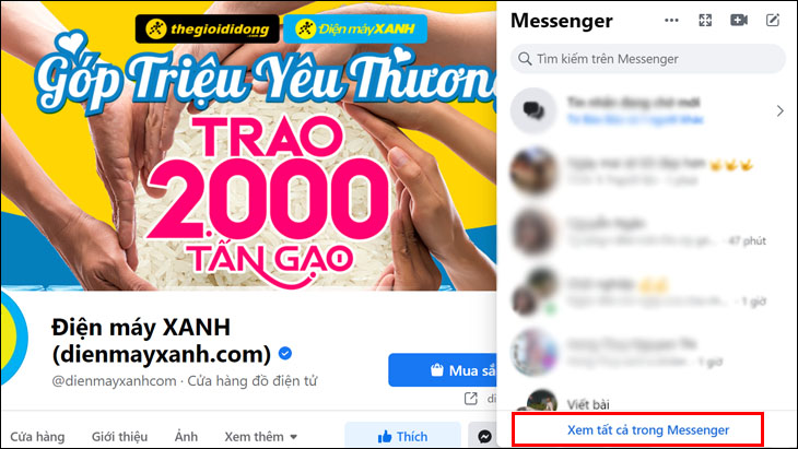 1 phút để khôi phục tin nhắn đã xóa trên Zalo, Facebook, Viber, iPhone > Chọn vào biểu tượng Messenger, nhấp Xem tất cả trong Messenger 