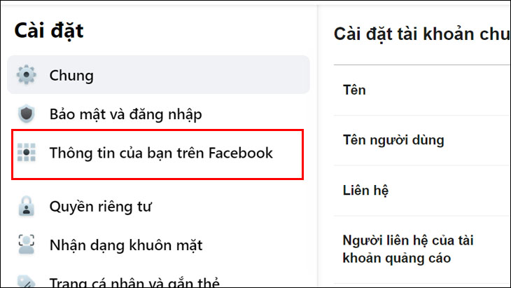  Chọn Thông tin của bạn trên Facebook