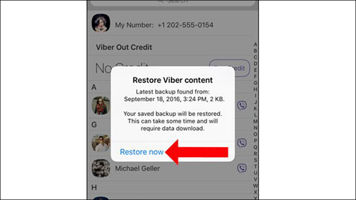 1 phút để khôi phục tin nhắn đã xóa trên Zalo, Facebook, Viber, iPhone > Nhấn Restore now để tiến hành khôi phục dữ liệu trên Viber iPhone.