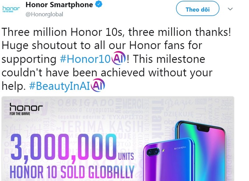 Hơn 3 triệu chiếc Honor 10 được bán sạch giúp thương hiệu tăng trưởng 150% - ảnh 2 Hơn 3 triệu chiếc Honor 10 được bán sạch giúp thương hiệu tăng trưởng 150% - ảnh 2