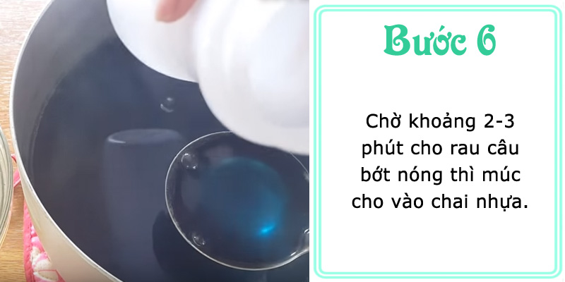 Chờ 2-3 phút cho rau câu nguội bớt, múc vào chai nhựa