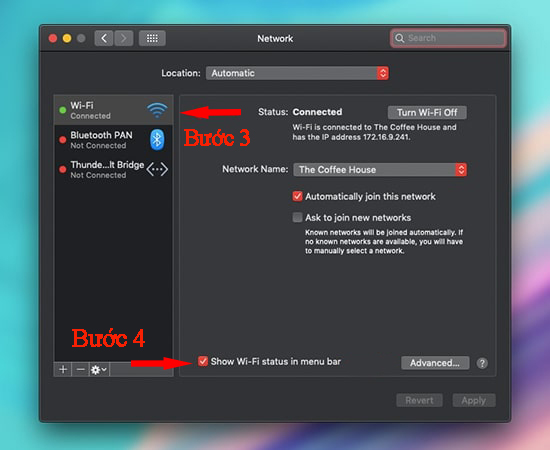 Click WiFi và Tick vào ô Show Wi-Fi status in menu bar