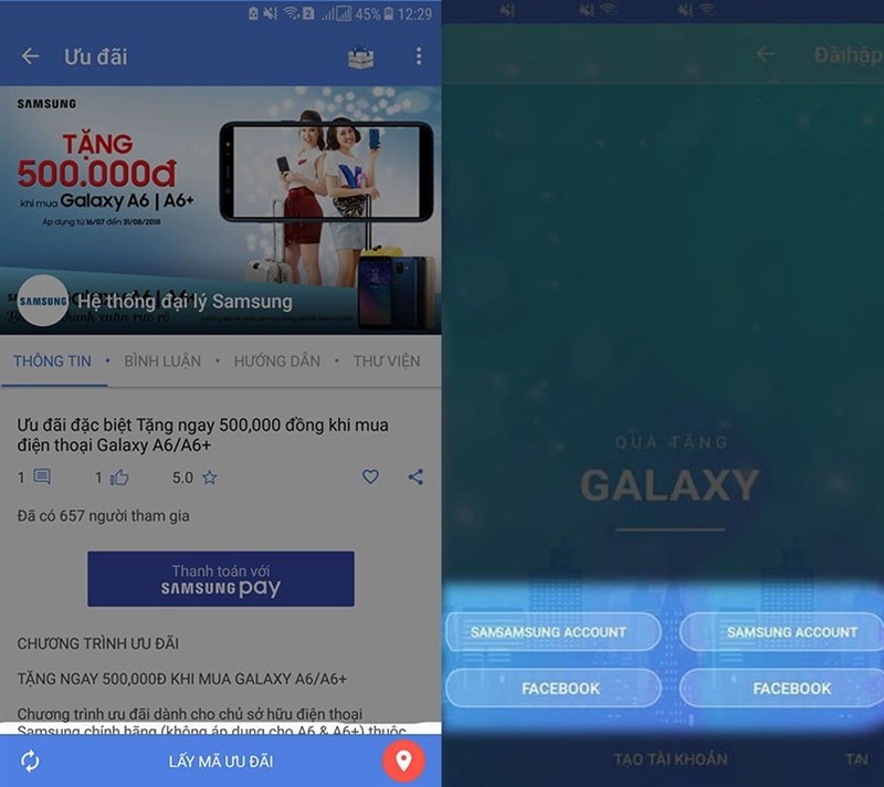 Galaxy A6 và Galaxy A6+ (2018) là bộ đội smartphone tầm trung sở hữu nhiều điểm nổi bật rất đáng để người dùng lựa chọn để mua. Từ hôm nay, khi mua một trong hai chiếc smartphone trên bạn sẽ được giảm ngay 500K từ app quà tặng Galaxy.