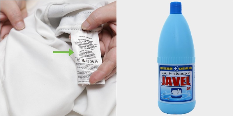 Dùng thuốc tẩy quần áo để tẩy quần áo trắng, kiểm tra nhãn sản phẩm trước khi dùng để đảm bảo quần áo dùng thuốc tẩy được