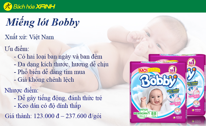 Miếng lót Bobby được bán rộng rãi trên thị trường