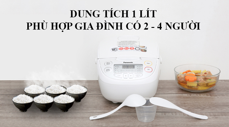 Nồi cơm điện tử Panasonic 1 lít SR-CL108WRA có dung tích 1 lít, phù hợp cho gia đình có 2 - 4 người