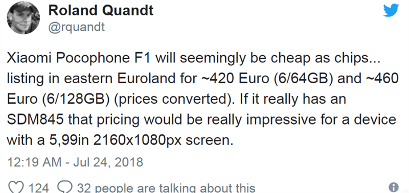 Xiaomi Pocophone F1 lộ giá bán ở thị trường châu Âu
