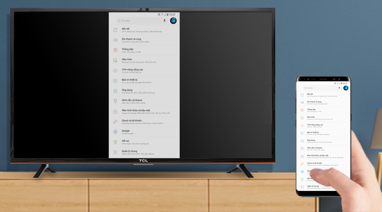 Cách chiếu màn hình điện thoại lên Smart tivi cơ bản TCL S62T > Cách cài đặt chiếu màn hình điện thoại lên Smart tivi TCL