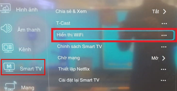 Cách chiếu màn hình điện thoại lên Smart tivi cơ bản TCL S62T > Chọn hiển thị wifi