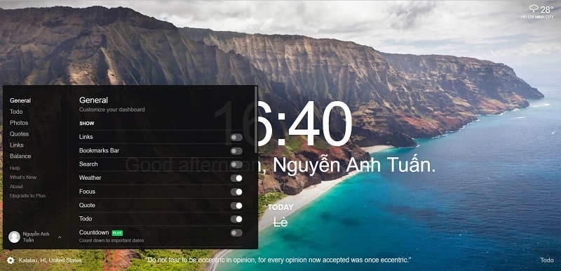 Thêm tiện ích màn hình chờ, thời tiết, nhắc việc tiện lợi trên Chrome