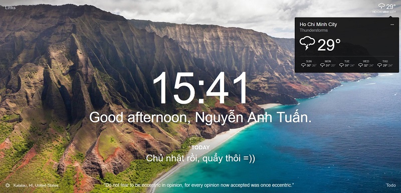 Thêm tiện ích màn hình chờ, thời tiết, nhắc việc tiện lợi trên Chrome