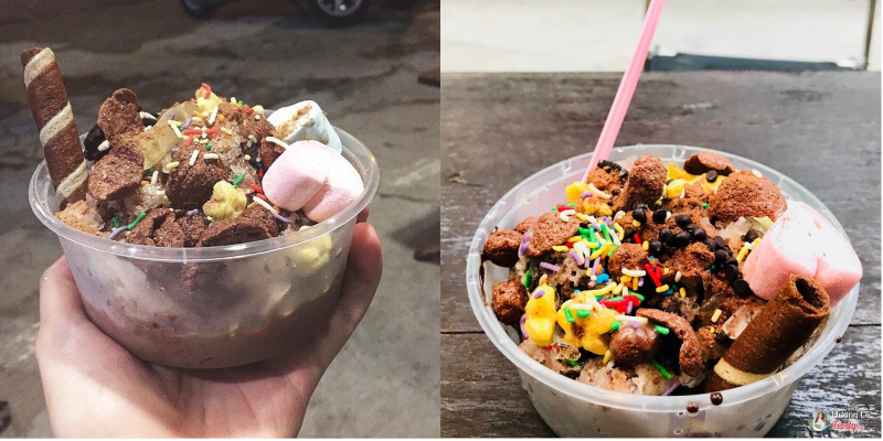 Xay mịn đá, thêm sốt milo và các loại topping Xay mịn đá, thêm sốt milo và các loại topping