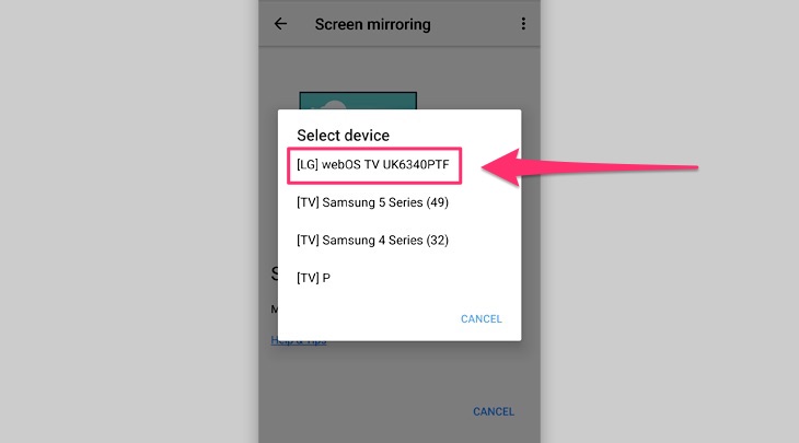 Giao diện chiếu màn hình trên điện thoại