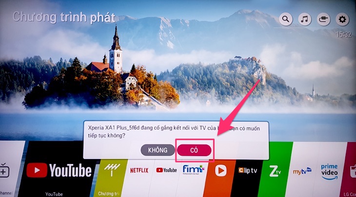 Thông báo cho phép kết nối trên tivi LG