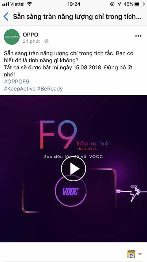 ngày ra mắt OPPO F9