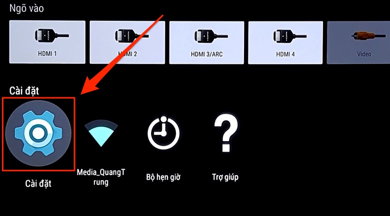Cách dò kênh trên Android tivi Sony 2018, 2019 > Tùy chọn Cài đặt trong giao diện Home trên tivi