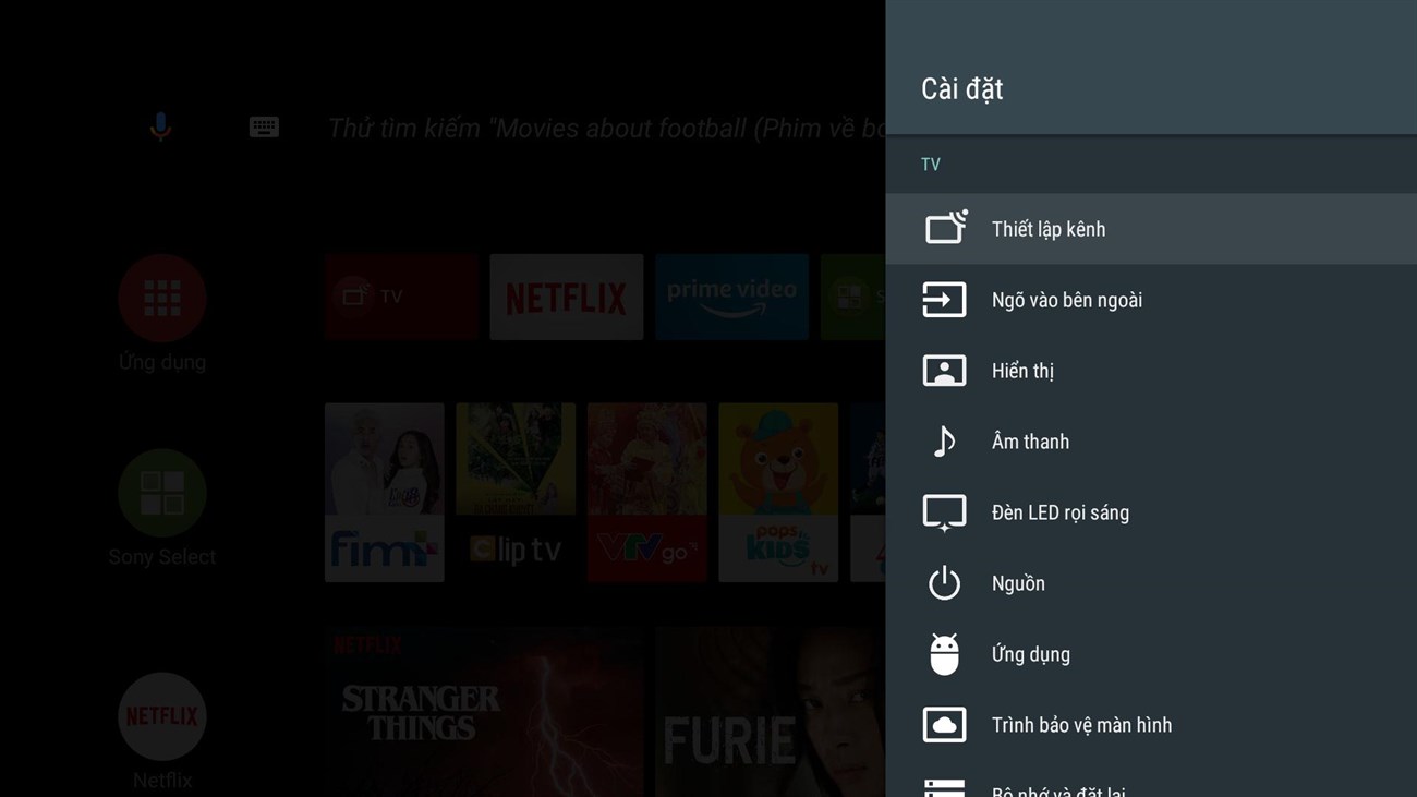 Cách dò kênh trên Android tivi Sony 2018, 2019 > Thiết lập kênh