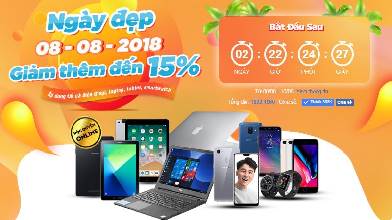 Ngày đẹp 08/08/2018: Ưu đãi khuyến mãi giảm giá lên tới 15% Ngày đẹp 08/08/2018: Ưu đãi khuyến mãi giảm giá lên tới 15%