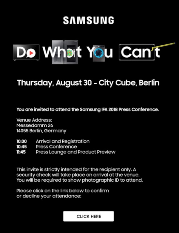 Lời mời tham gia sự kiện ngày 30/8 của Samsung