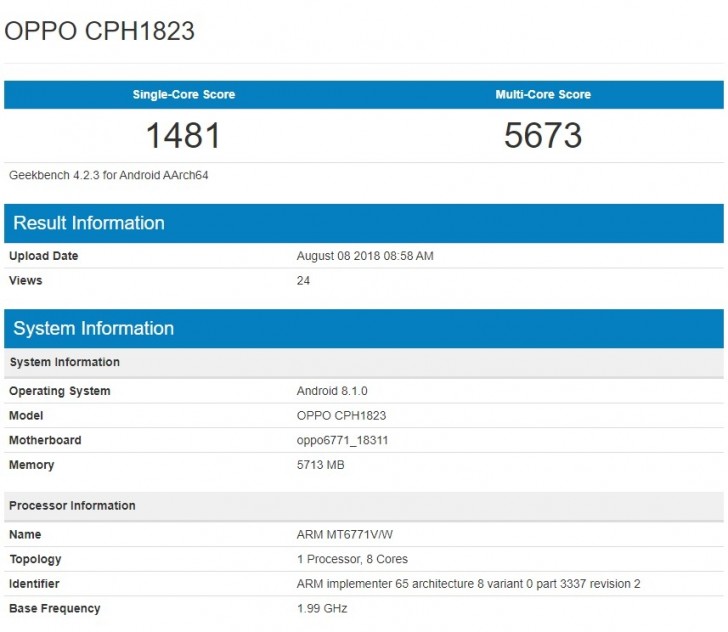 OPPO F9 Geekbench OPPO F9 Geekbench