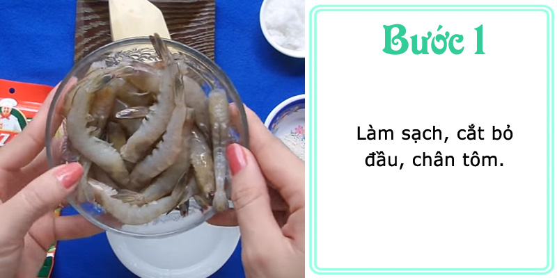 Làm sạch, cắt bỏ đầu, chân tôm