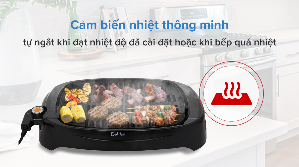 Bếp nướng điện Delites là của nước nào? Có tốt không? > Bếp nướng Delites trang bị cảm biến nhiệt thông minh giúp tự ngắt điện khi quá nhiệt