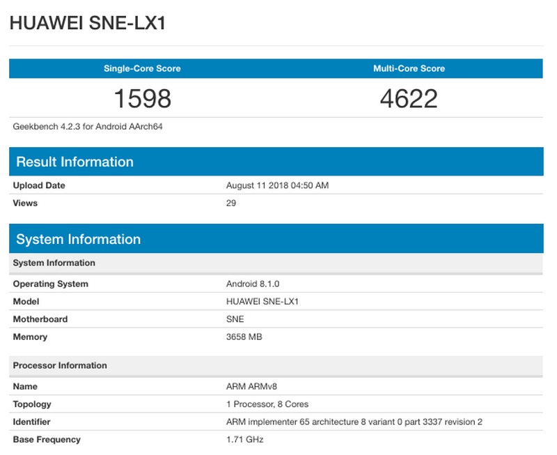 Huawei Mate 20 Lite có mặt trên Geekbench, lộ điểm sức mạnh kèm cấu hình