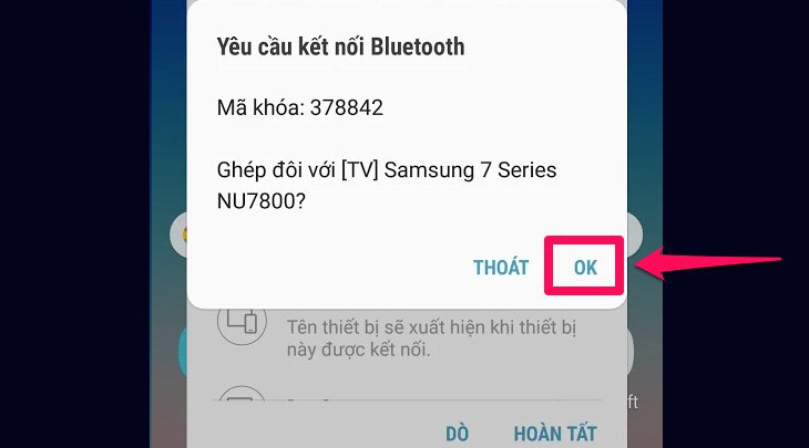Cách phát nhạc từ điện thoại lên smart tivi Samsung 2018 qua Bluetooth > Bạn chọn OK để xác nhận thao tác