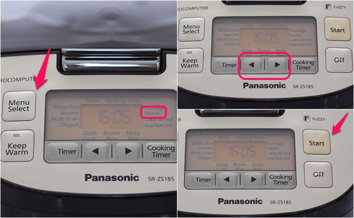 Hướng dẫn sử dụng nồi cơm điện tử Panasonic 1.8 lít SR-ZS185TRAM > Chức năng hấp