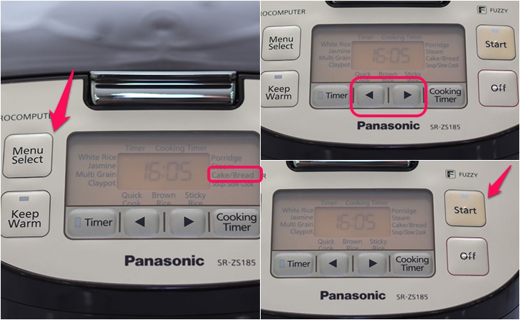 Hướng dẫn sử dụng nồi cơm điện tử Panasonic 1.8 lít SR-ZS185TRAM > Chức năng làm bánh/làm bánh mì