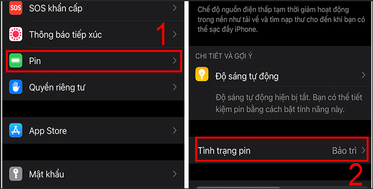 Bạn vào Cài đặt > Chọn Pin > Chọn Tình trạng pin.