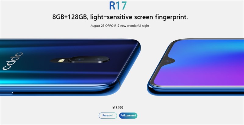 OPPO R17 có cảm biến vân tay nhúng dưới màn hình