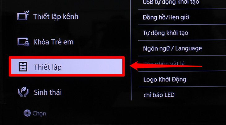 Chọn mục Thiết lập