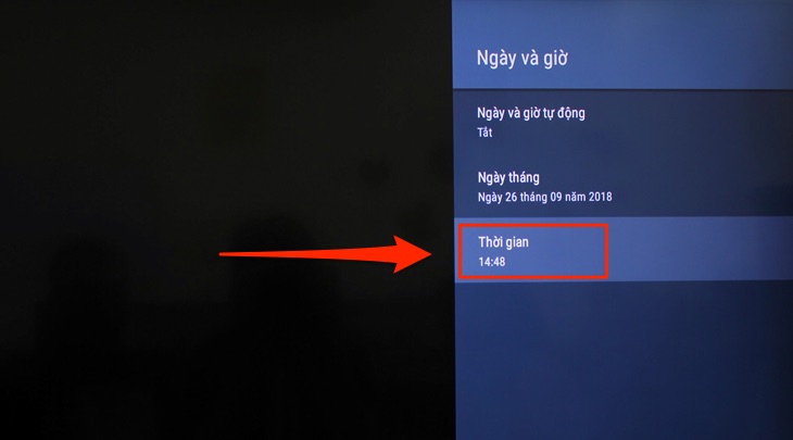 Cài đặt thời gian trên Android tivi Sony