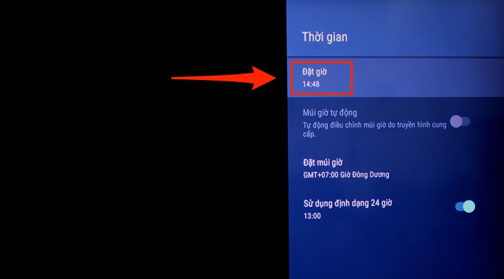 Cài đặt thời gian trên Android tivi Sony