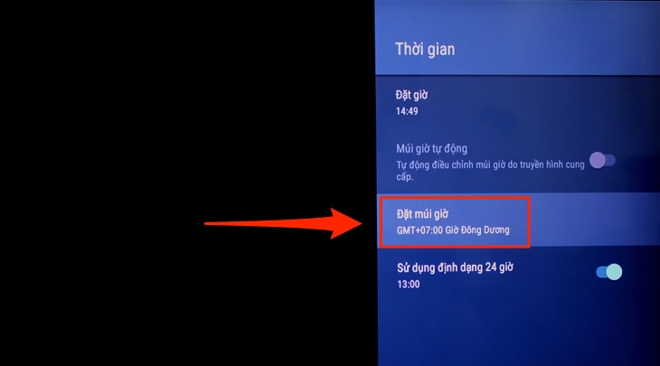 Cài đặt thời gian trên Android tivi Sony