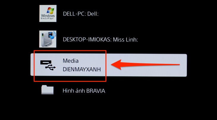 Tên USB đã được cắm trên tivi