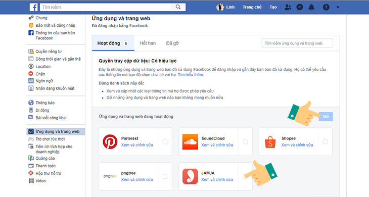 Xóa bỏ các ứng dụng và hạn chế dùng facebook đăng nhập vào các ứng dụng khác.