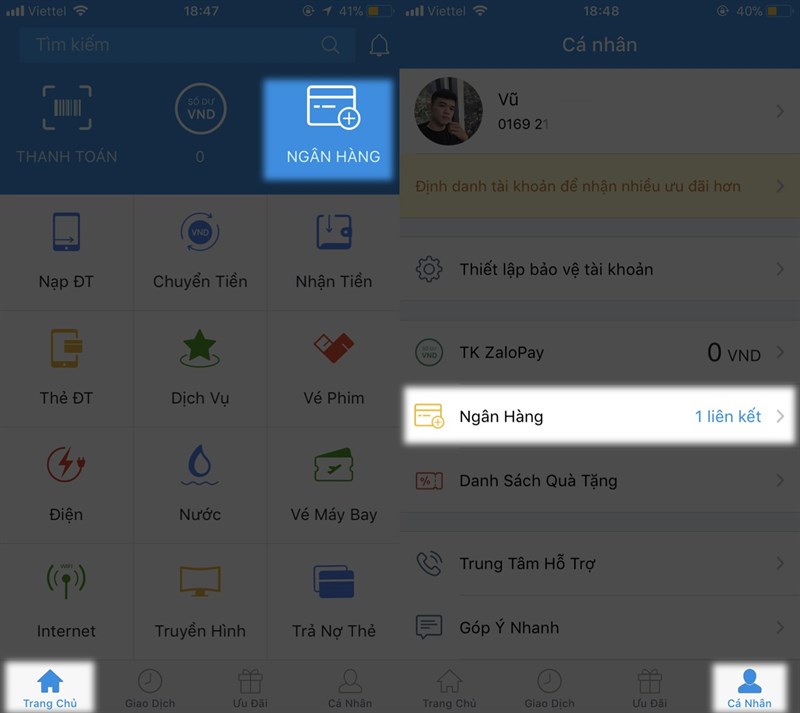 Cách liên kết thẻ ngân hàng vào ZaloPay > Liên kết ngân hàng với ZaloPay