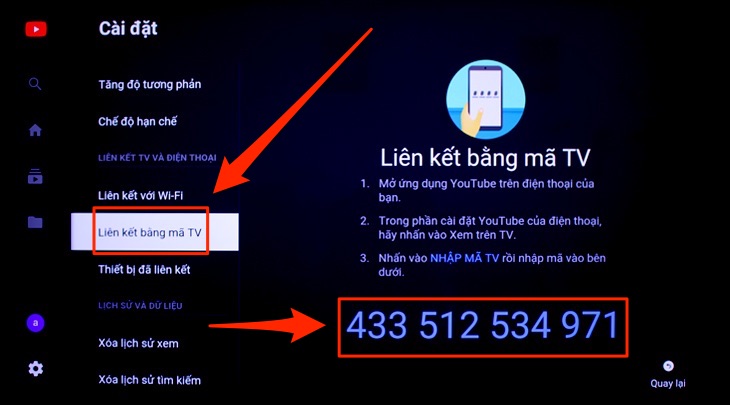 Mục Cài đặt trong Youtube trên tivi Sony